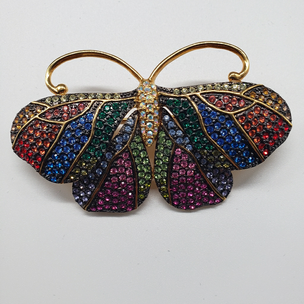 Joan Rivers Moth Brooch Vintage Rainbow Crystals 185$